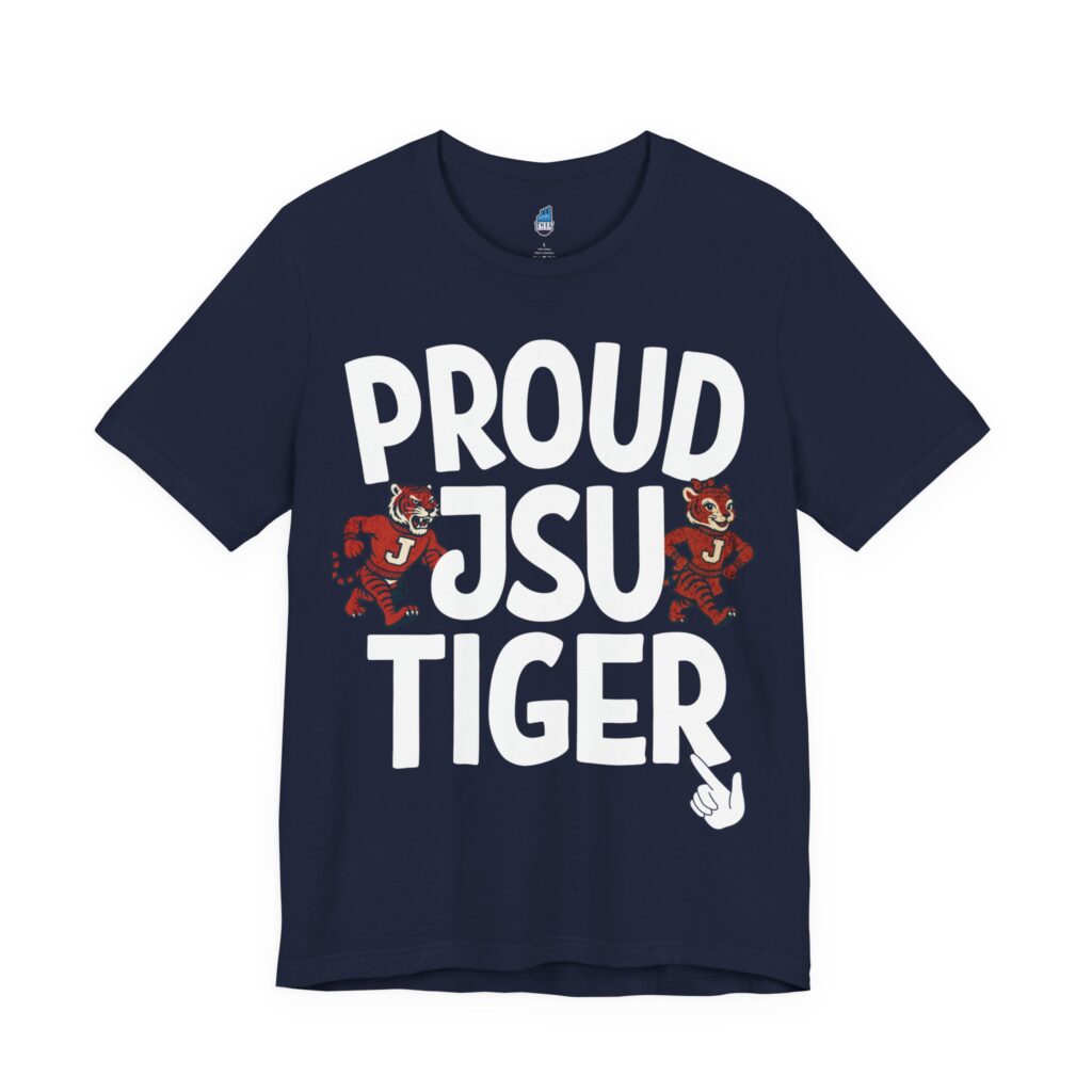 Proud JSU Tiger Mascots Men's White Jersey Short Sleeve Tee