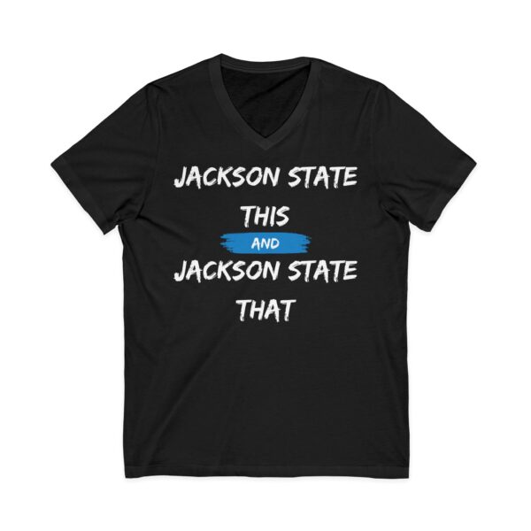 Jackson State This, Jackson State That White Baby Blue Block Men's Jersey Short Sleeve V-Neck Tee
