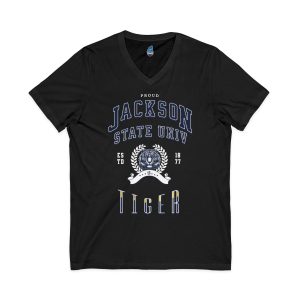 Proud Jackson State Univ Tiger Men's White Jersey Short Sleeve V-Neck Tee
