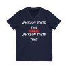 Jackson State This, Jackson State That White Red Block Men's Jersey Short Sleeve V-Neck Tee