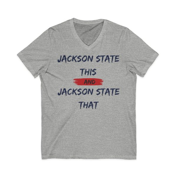Jackson State This, Jackson State That Navy Red Block Men's Jersey Short Sleeve V-Neck Tee