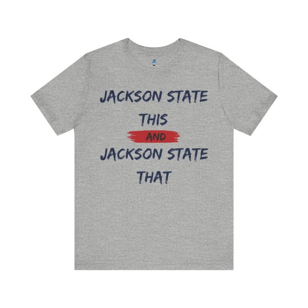 13434244710617347945_2048.jpeg Jackson State This, Jackson State That Navy Red Block Men's Jersey Short Sleeve Tee