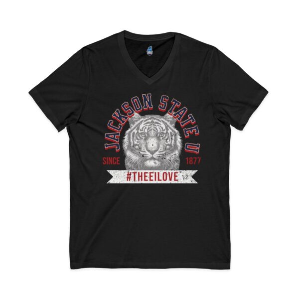 Jackson State Univ #TheeILove Men's White Jersey Short Sleeve V-Neck Tee