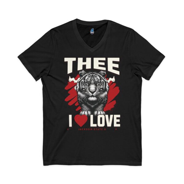 #TheeILove Jackson State U Tigerhead Men's Red Jersey Short Sleeve V-Neck Tee