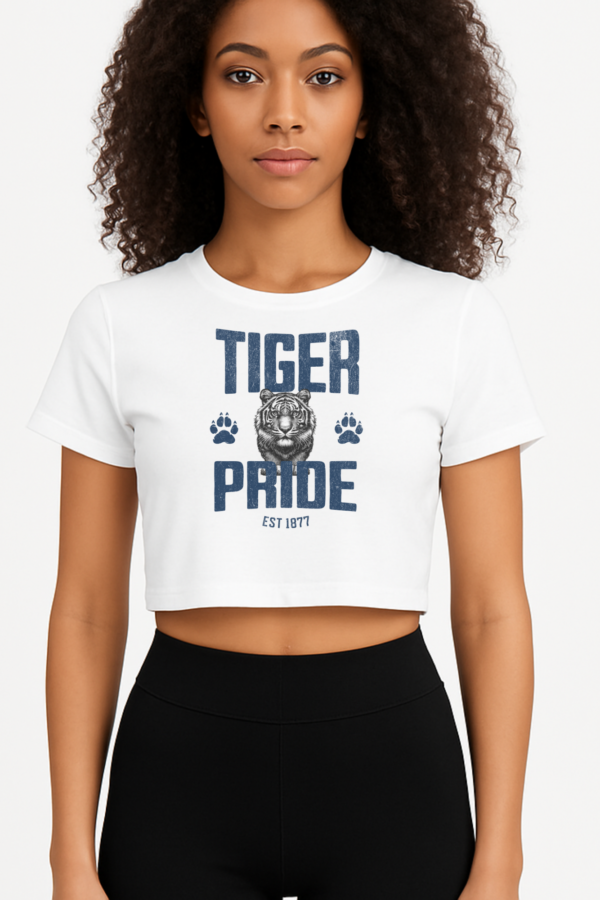 Tiger Pride Tigerhead Navy Women's Flowy Cropped Tee