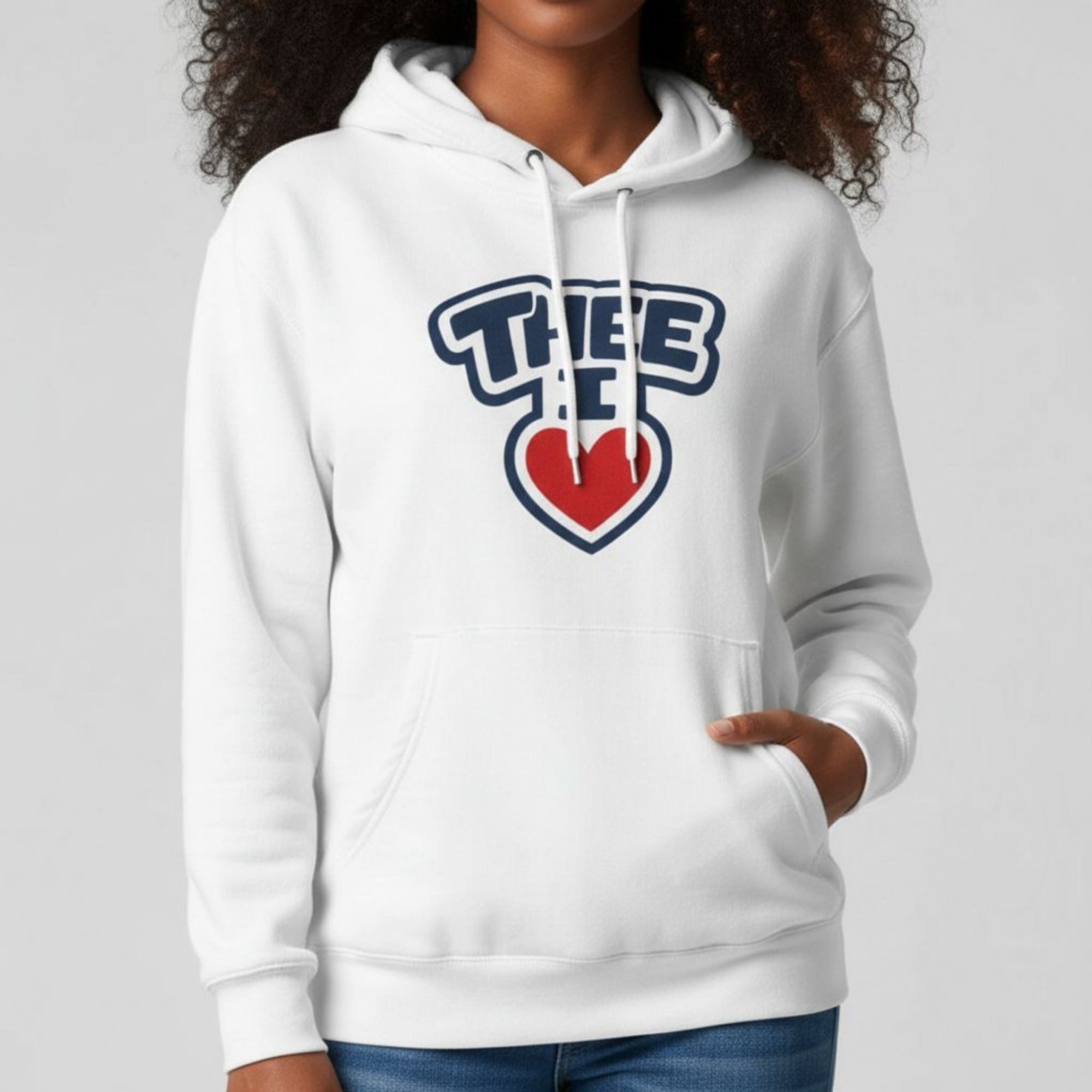 Thee I Heart Women's Block Navy Premium Pullover Hoodie - Image 4