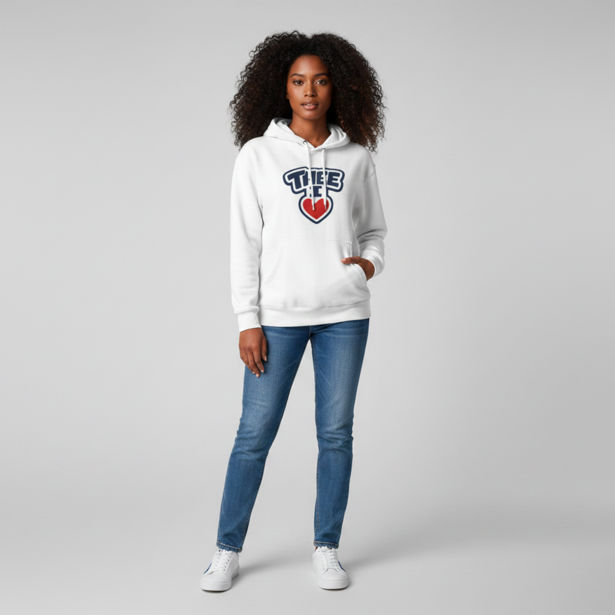 Thee I Heart Women's Block Navy Premium Pullover Hoodie - Image 3