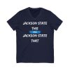 2439968115425608822_2048.jpeg Jackson State This, Jackson State That White Baby Blue Block Men's Jersey Short Sleeve V-Neck Tee