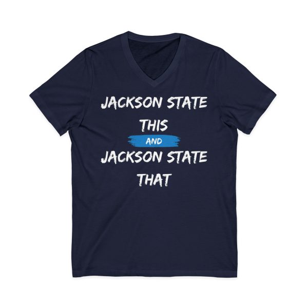 2439968115425608822_2048.jpeg Jackson State This, Jackson State That White Baby Blue Block Men's Jersey Short Sleeve V-Neck Tee