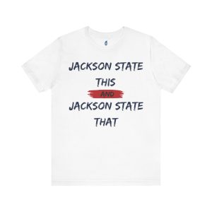 Jackson State This, Jackson State That Navy Red Block Men's Jersey Short Sleeve Tee