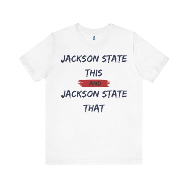 Jackson State This, Jackson State That Navy Red Block Men's Jersey Short Sleeve Tee