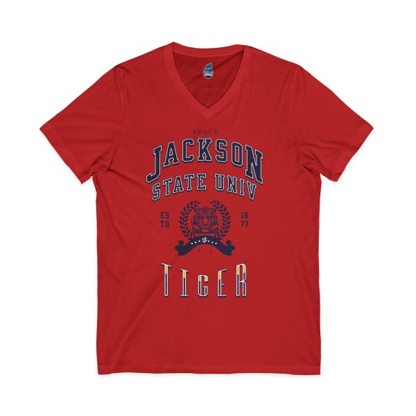 4922680180706055583_2048.jpeg Proud Jackson State Univ Tiger Men's Navy Jersey Short Sleeve V-Neck Tee