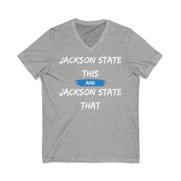 5720433850758639407_2048.jpeg Jackson State This, Jackson State That White Baby Blue Block Men's Jersey Short Sleeve V-Neck Tee