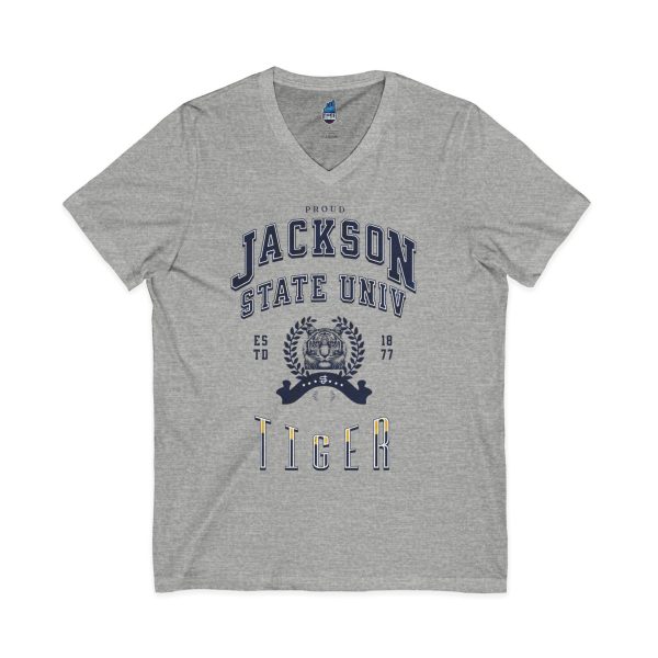 6676007054044247730_2048.jpeg Proud Jackson State Univ Tiger Men's Navy Jersey Short Sleeve V-Neck Tee