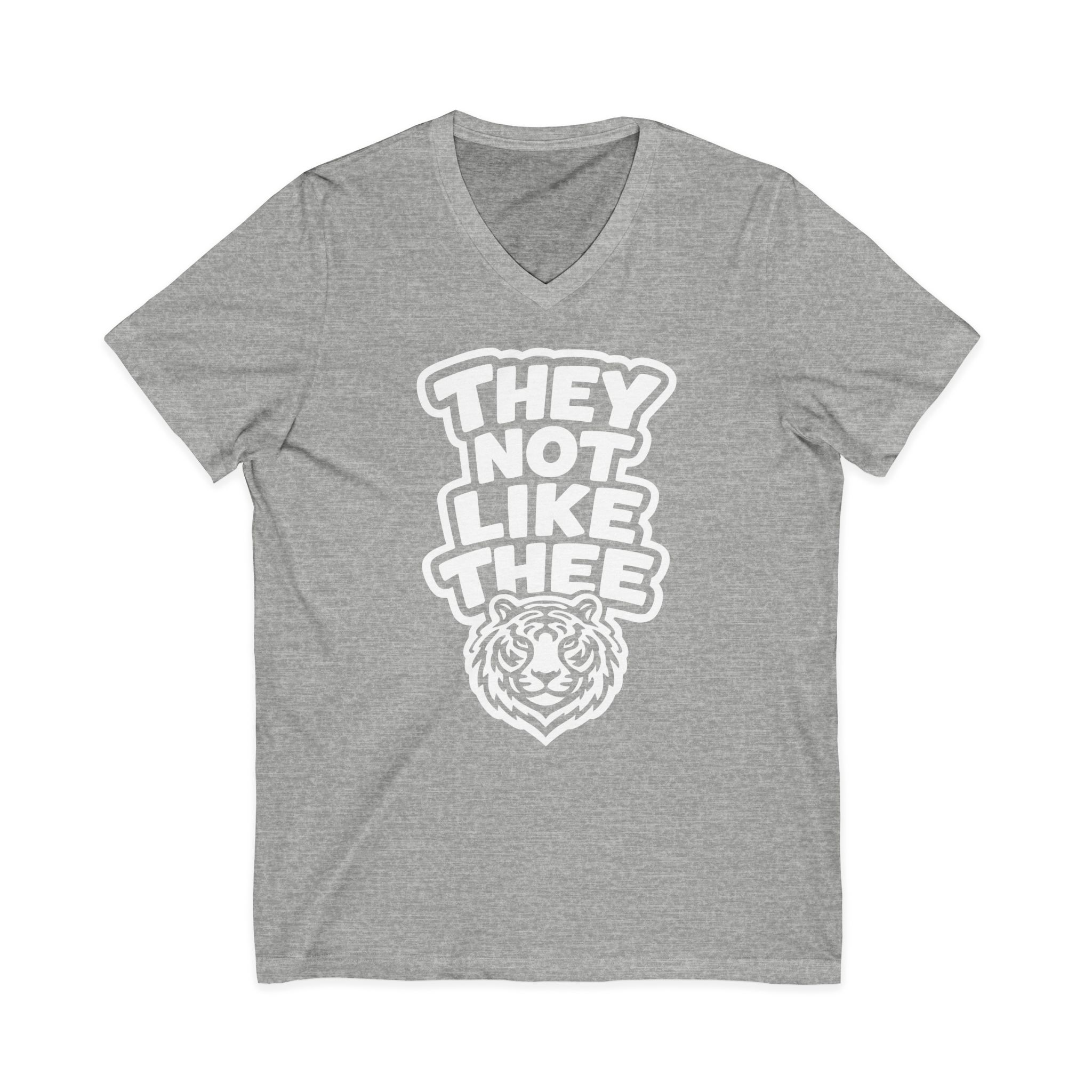 They Not Like Thee Tiger White Men's Short Sleeve V-Neck Tee