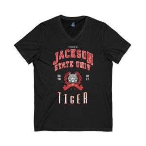7968048272330459682_2048.jpeg Proud Jackson State Univ Tiger Men's Red Jersey Short Sleeve V-Neck Tee