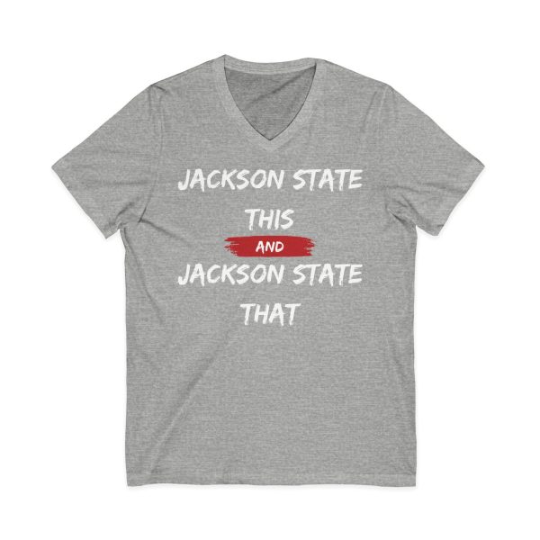 Jackson State This, Jackson State That White Red Block Men's Jersey Short Sleeve V-Neck Tee