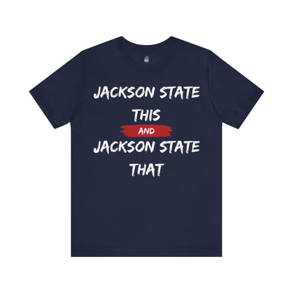 Jackson State This, Jackson State That White Red Block Men's Jersey Short Sleeve Tee