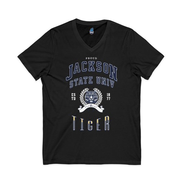 11214821053378021086_2048-5.jpeg Proud Jackson State Univ Tiger Men's White Jersey Short Sleeve V-Neck Tee
