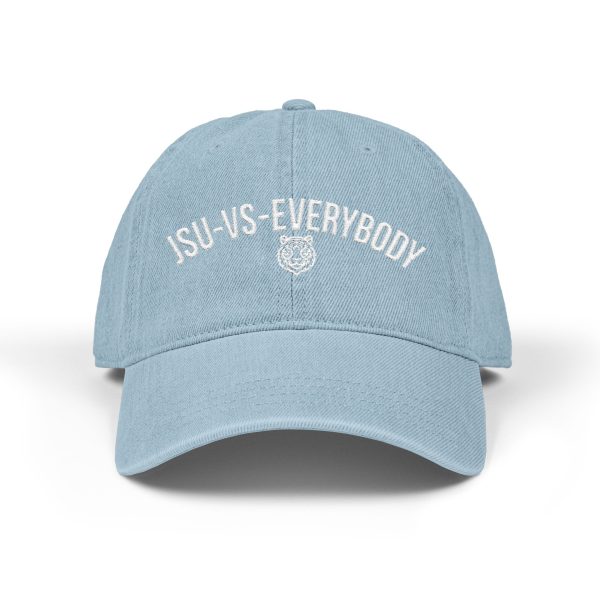 JSU vs Everybody Tiger White Embroidered Denim Dad Cap