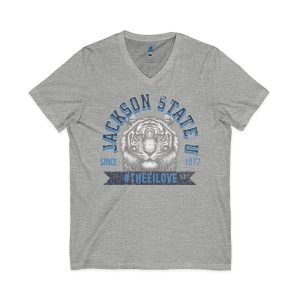 15528707452687270965_2048.jpeg Jackson State Univ #TheeILove Men's Navy Jersey Short Sleeve V-Neck Tee