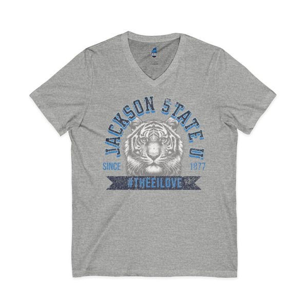 15528707452687270965_2048.jpeg Jackson State Univ #TheeILove Men's Navy Jersey Short Sleeve V-Neck Tee