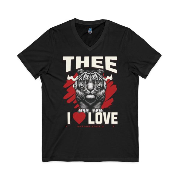 16259445447763825548_2048.jpeg #TheeILove Jackson State U Tigerhead Men's Red Jersey Short Sleeve V-Neck Tee