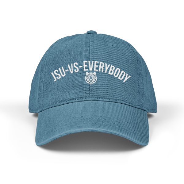 JSU vs Everybody Tiger White Embroidered Denim Dad Cap