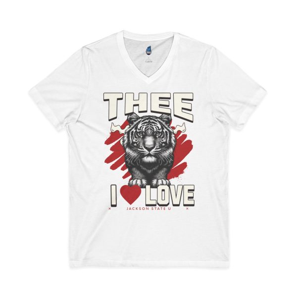 18406122096800232557_2048.jpeg #TheeILove Jackson State U Tigerhead Men's Red Jersey Short Sleeve V-Neck Tee