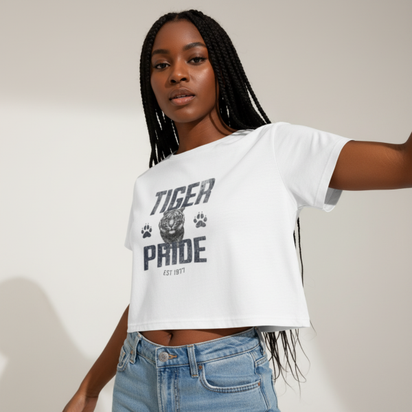 Tiger Pride Tigerhead Navy Women's Flowy Cropped Tee