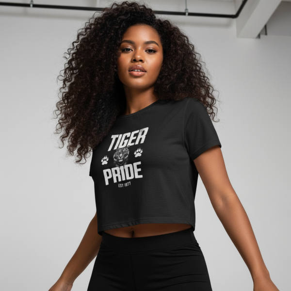 Tiger Pride Tigerhead White Women's Flowy Cropped Tee