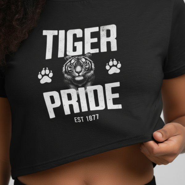 Tiger Pride Tigerhead White Women's Flowy Cropped Tee
