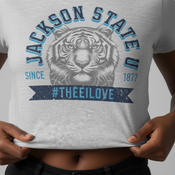 20260812145558-1f1965de-d493-61ba-84d4-0606c6bf4932.png Jackson State Univ #TheeILove Women's Navy Favorite Tee