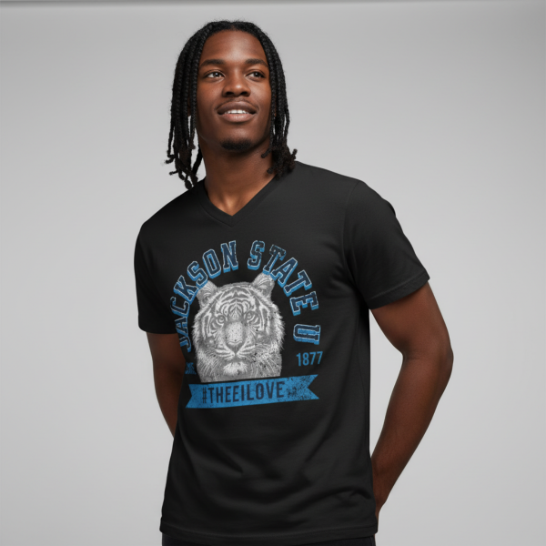 20260812153430-1f196634-f41f-6258-8f10-469cf57ee134.png Jackson State Univ #TheeILove Men's Baby Blue Jersey Short Sleeve V-Neck Tee