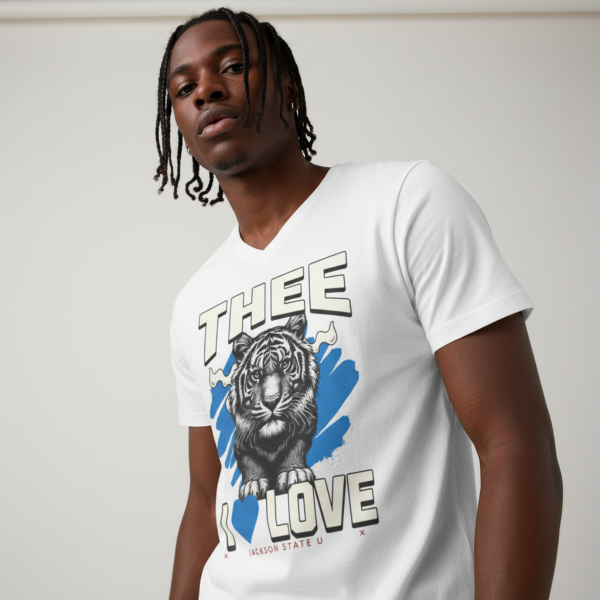 20260812211141-1f196926-9e8d-6700-bcee-de7d5945302f.png #TheeILove Jackson State U Tigerhead Men's Baby Blue Jersey Short Sleeve V-Neck Tee