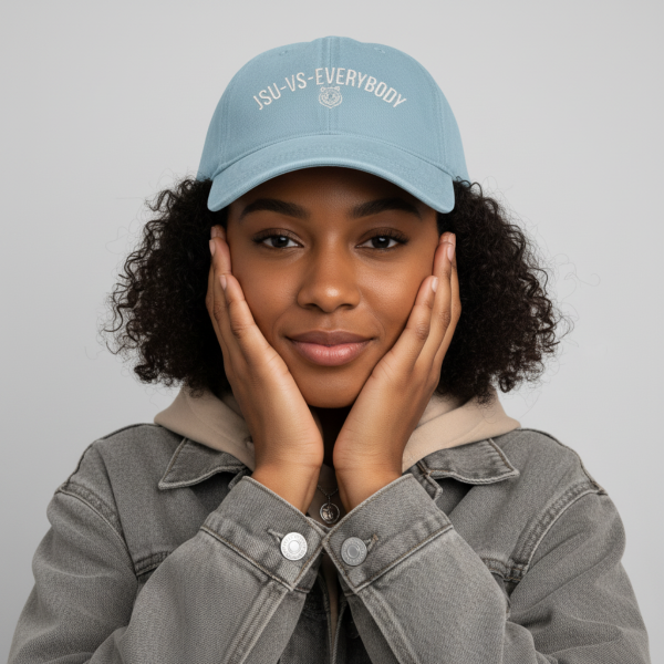 JSU vs Everybody Tiger White Embroidered Denim Dad Cap