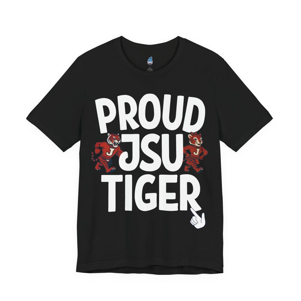 Proud JSU Tiger Mascots Men's White Jersey Short Sleeve Tee