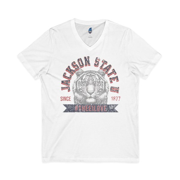6305314447427387533_2048.jpeg Jackson State Univ #TheeILove Men's Red Jersey Short Sleeve V-Neck Tee